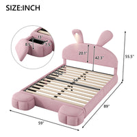 Full Size Upholstered Platform Bed With Cartoon Ears Shaped Headboard And Light, Pink Box Spring Not Required Full Pink Wood Bedroom Bed Frame Velvet Upholstered