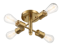 Ephemeral Four Lights Semi Flush Mount Retro Hallway Kitchen Bedroom Living Room Ceiling Pendant 11"W 6.5"H Clear,Gold,Rustic Ceiling Lights Brass,Glass