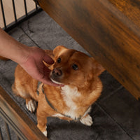 Furniture Dog Crate Sliding Iron Door Dog Crate With Mat. Rustic Brown,43.7''W X 30''D X 33.7''H . Rustic Brown Particle Board