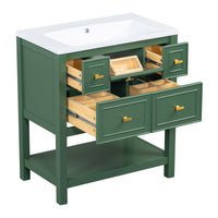 30'' Bathroom Vanity With Resin Sink Combo, Free Standing Single Vanity Set With 5 Drawers, Solid Wood Frame Bathroom Storage Cabinet, Green 4 Green 1 Bathroom Freestanding Modern Solid Wood Mdf Resin Painted