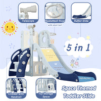 5 1 Toddler Slide Set, Freestanding Space Set With Slide, Kids Slide Playset Structure, Telescope And Basketball Hoop, Toy Storage Space, Kids Climbers Playground Blue 50 99 Lbs Cute 1 To 2 Years Hdpe Indoor & Outdoor Use