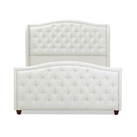 Marcella Upholstered Shelter Headboard Bed Set, Queen, Antique White Polyester Box Spring Required Queen Antique White Wood Foam Polyester Polyester