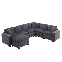 Modern U Shaped 6 Seat Sectional Sofa Couch With One Ottoman And Three Toss Pillows ,Modular Sofa For Living Room,Corduroy Sofa Grey Corduroy 7 Seat