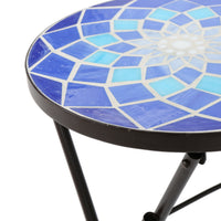 Azure End Table White Blue Ceramic Tile Iron