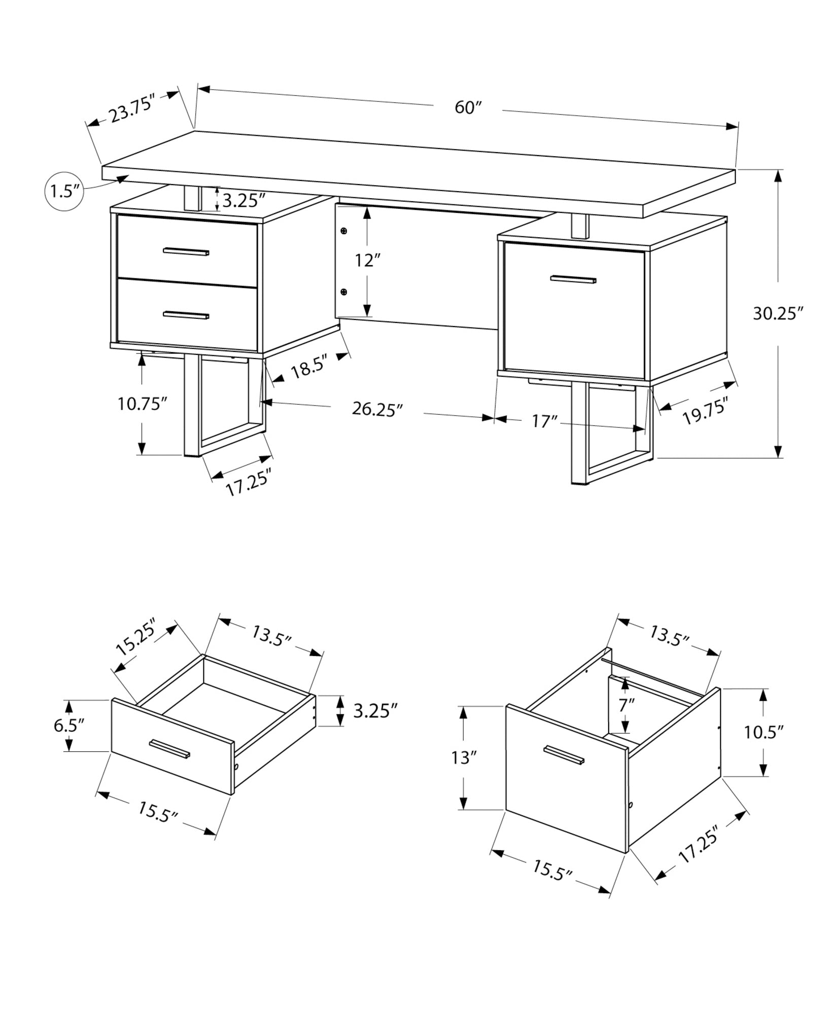 Computer Desk, Home Office, Laptop, Left, Right Set Up, Storage Drawers, 60"L, Work, Walnut Laminate, Black Metal, Contemporary, Modern Walnut Particle Board