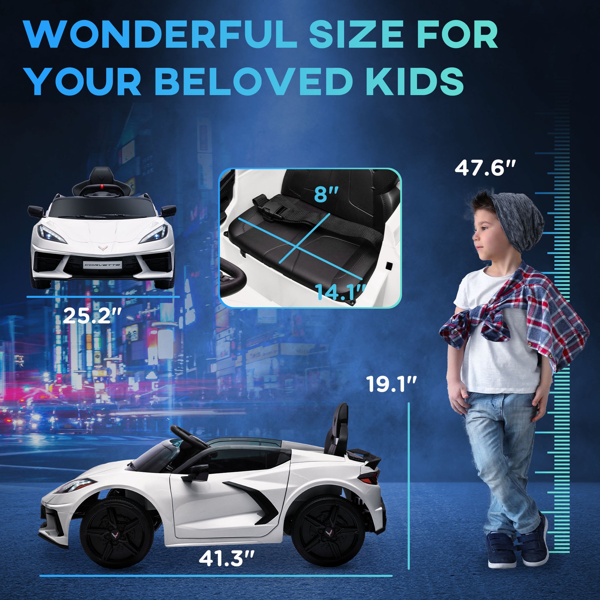 Qaba Electric Car For Kids, 12V Chevrolet Corvette Licensed Kids Car With Parental Remote Control, Suspension System, Music, Horn, Headlight, Slow Start, Kids Electric Car For 3 6 Years, White White Plastic