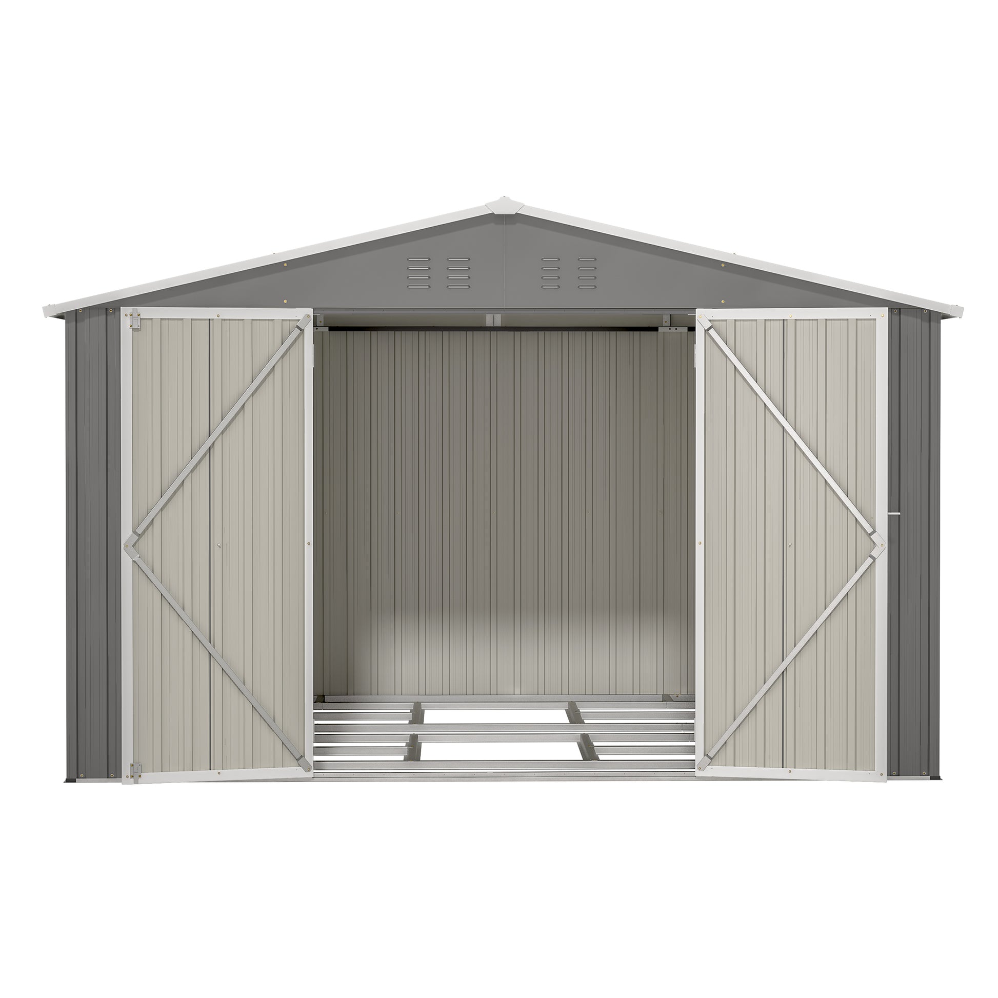 10X8 Ft Outdoor Tool Storage Shed With Metal Foundation & Lockable Doors, All Weather Metal Sheds For Garden, Patio, Backyard, Lawn, Gray Gray Metal