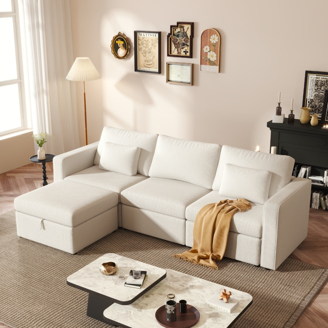 Modern Cotton Linen L Shape Sectional Sofa,
