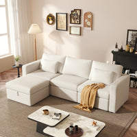 Modern Cotton Linen L Shape Sectional Sofa, Oversized Upholstery Sectional Sofa, Chaise Couch With Storage Ottomans For Living Room Loft Apartment Office White 4 Seats Wood Primary Living Space Medium Duty Pine 4 Seat White Linen Medium Soft Cushion Back