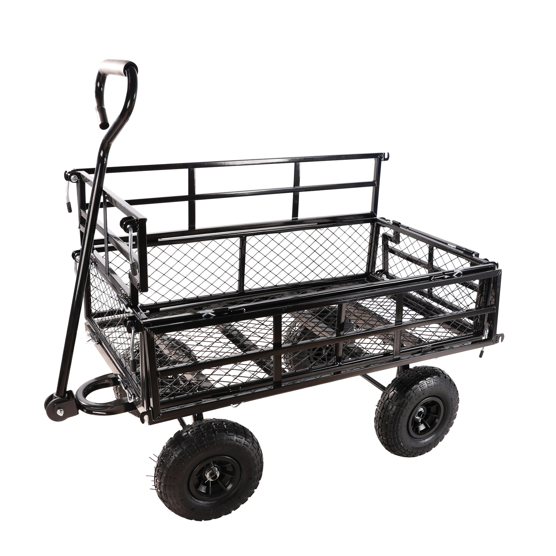 Black Double Fence Utility Cart Wagon Cart Garden Cart Trucks Make It Easier To Transport Firewood Black Metal