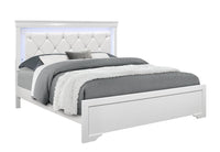 Shaker Crocodile Metallic White King Bed With Led White Solid Wood Mdf