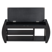 Retro Multifunctional Storage Bench With Cushion And Curved Side Panel For Entrance And Living Room Black Black Mdf