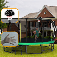 16Ft Outdoor Trampoline For Kids And Adults, Pumpkin Trampolines With Curved Poles,Heavy Duty Trampoline Anti Rust Coating Astm Approval Green Steel