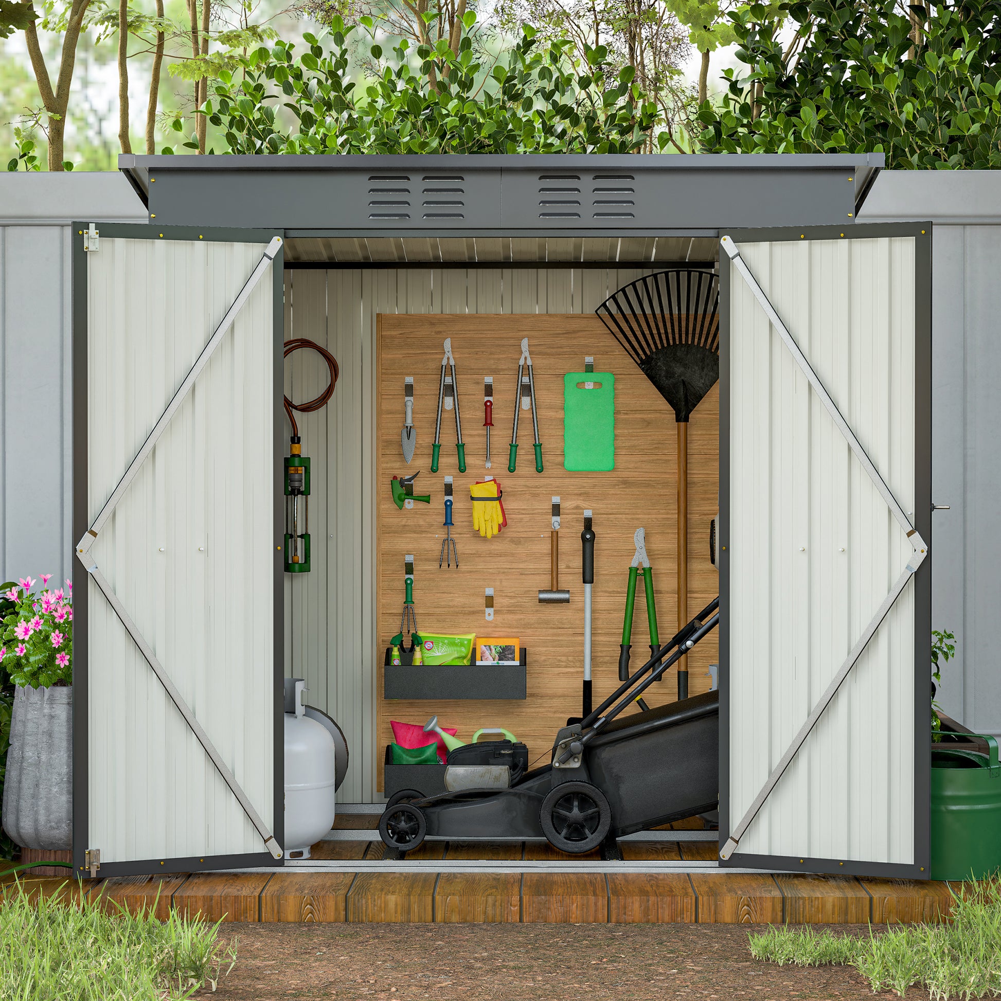 6 X 4 Ft Outdoor Storage Shed, All Weather Tool Shed For Garden, Backyard, Lawn, Black Black Metal