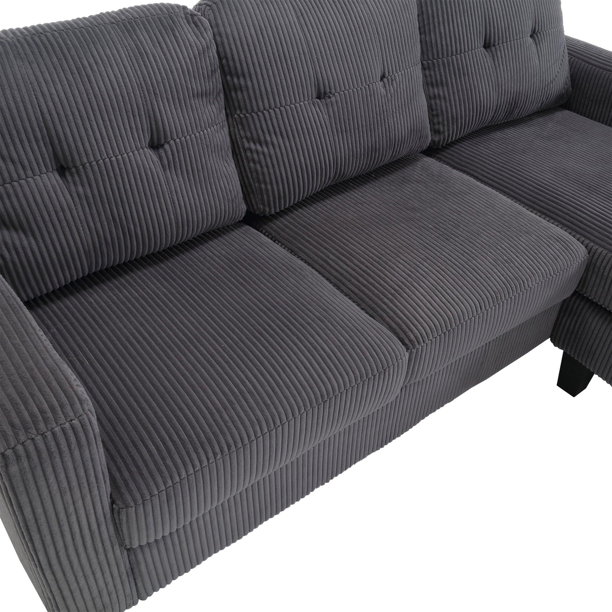 Velvet Sectional Couchl Shaped Sofa With Ottoman For Small Apartment Dark Gray Velvet 3 Seat