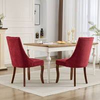 Rayon Cloth Flocking Linen Dining Chairs Channel Kitchen Dinner Chair Comfy Fabric Upholstered Accent Chair For Dining Room With Curved Solid Wood Legs,Set Of 2 Wine Red , Sw1847Wr Wine Red Light