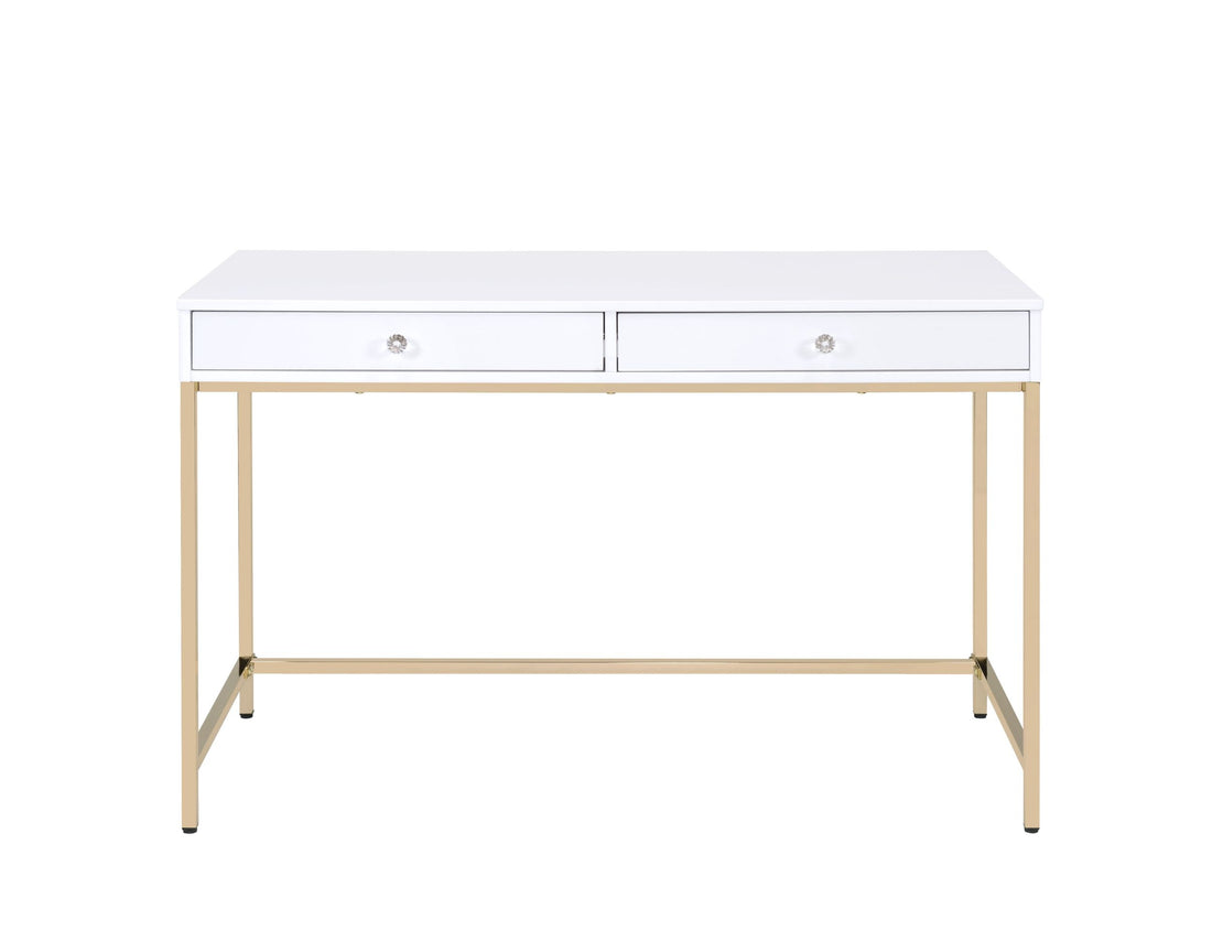 White High Gloss And Gold 2 Drawer Writing Desk -