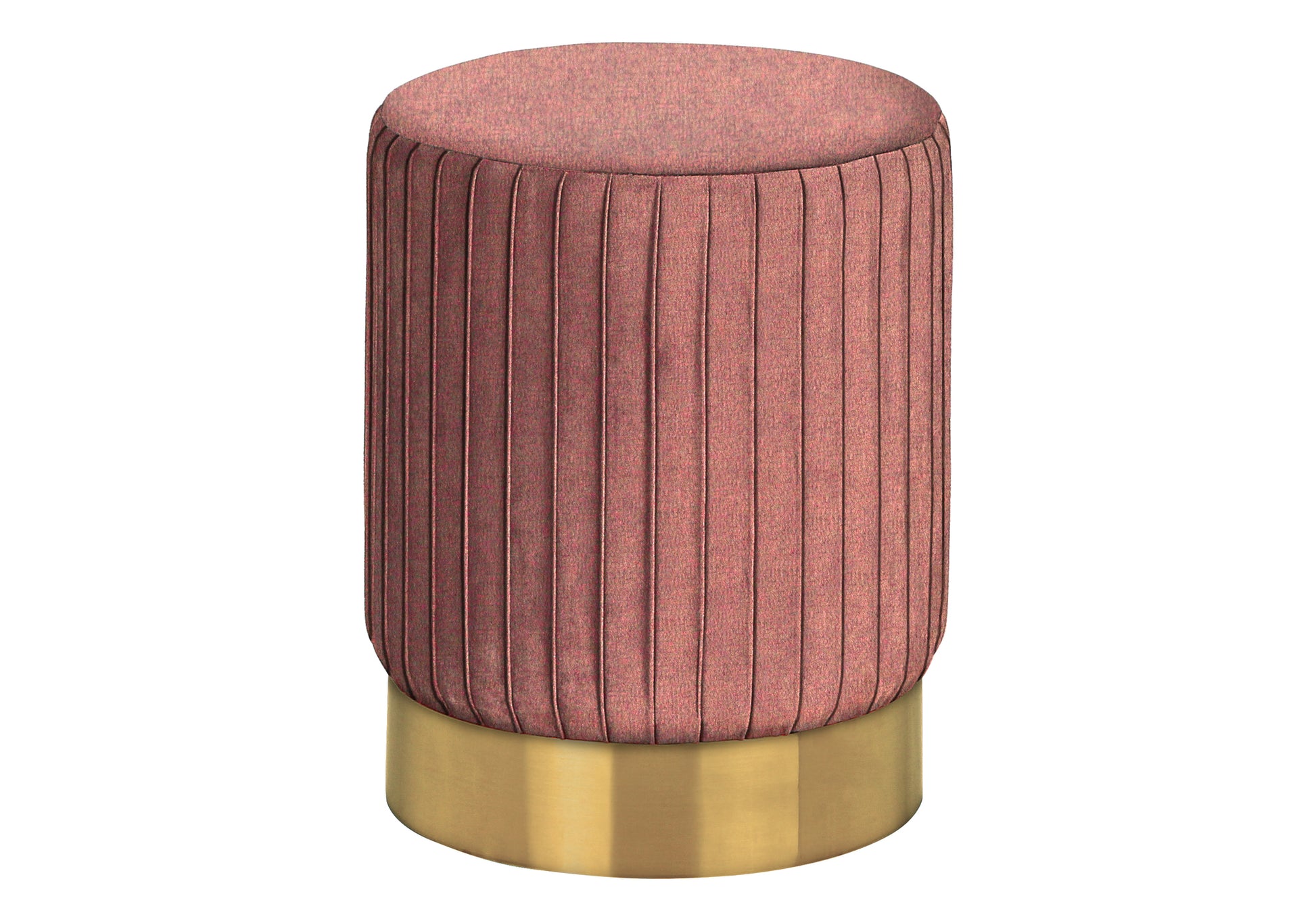 Ottoman, Pouf, Footrest, Foot Stool, 14" Round, Pink Velvet, Gold Metal Base, Contemporary, Modern Pink Foam Velvet