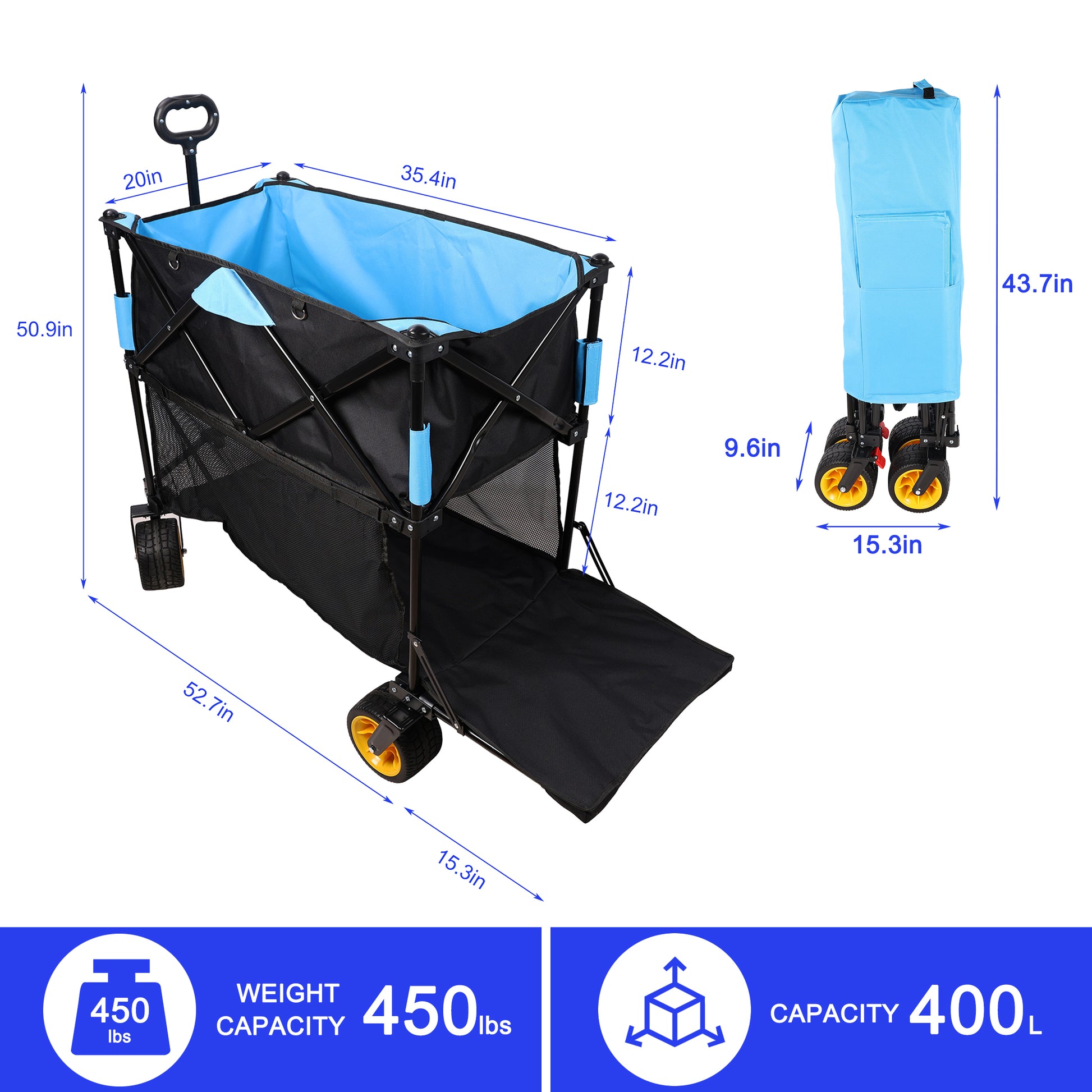 Big Large Capacity Folding Cart Extra Long Extender Wagon Cart Folding Wagon Garden Shopping Beach Cart Black Blue Black Garden & Outdoor Iron,Oxford Fabric