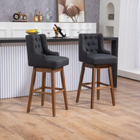 Coolmore Bar Stools Set Of 2 Counter Height Chairs With Footrest For Kitchen, Dining Room And 360 Degree Solid Wood Legs Swivel Bar Stools Set Of 2 Black Linen Black Foam Linen