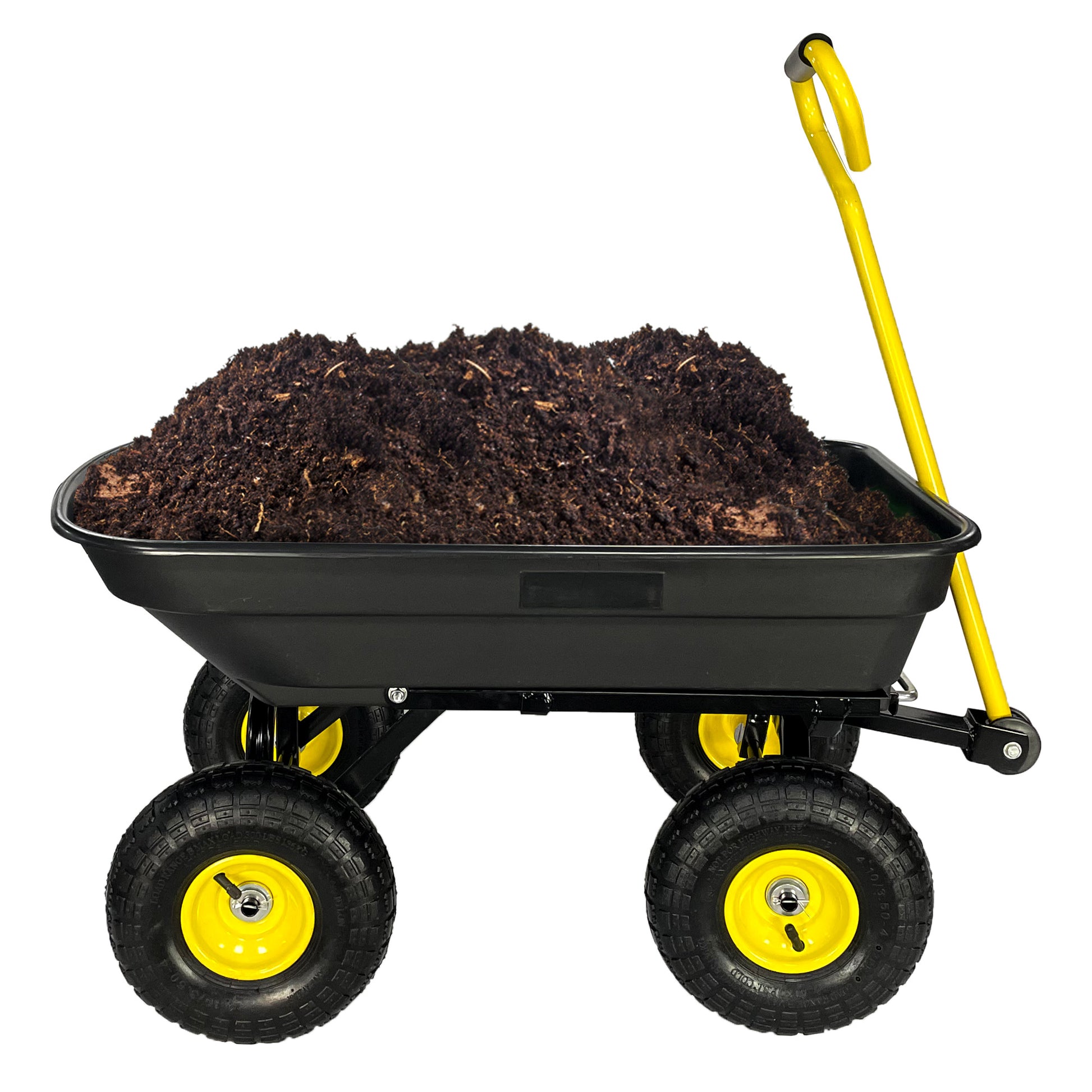 Garden Dump Cart With Steel Frame Outdoor Wagon With 10 Inch Pneumatic Tires, 55L Capacity, Black Black Iron Plastic