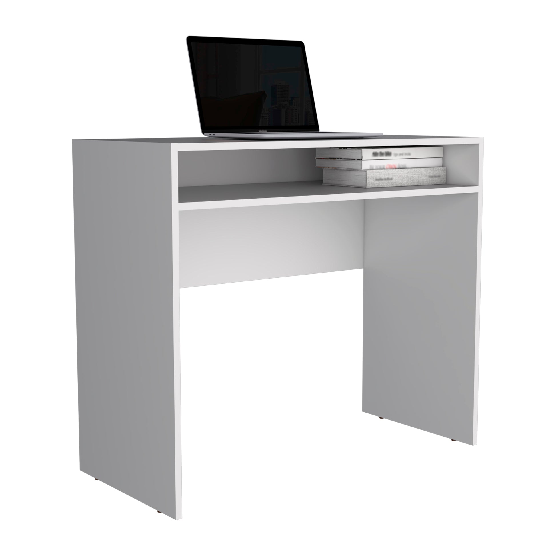 Stella 35" Wide Writing Desk With Shelf White Computer Desk Office Modern Freestanding Rectangular Open Storage Desk Rectangular Particle Board