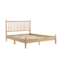 Mid Century Modern Design Queen Platform Bed 1Pc Natural Finish Wooden Bedroom Furniture Vertical Slats Headboard, Bed In A Box Box Spring Not Required Queen Natural Wood Bedroom Mid Century Modern