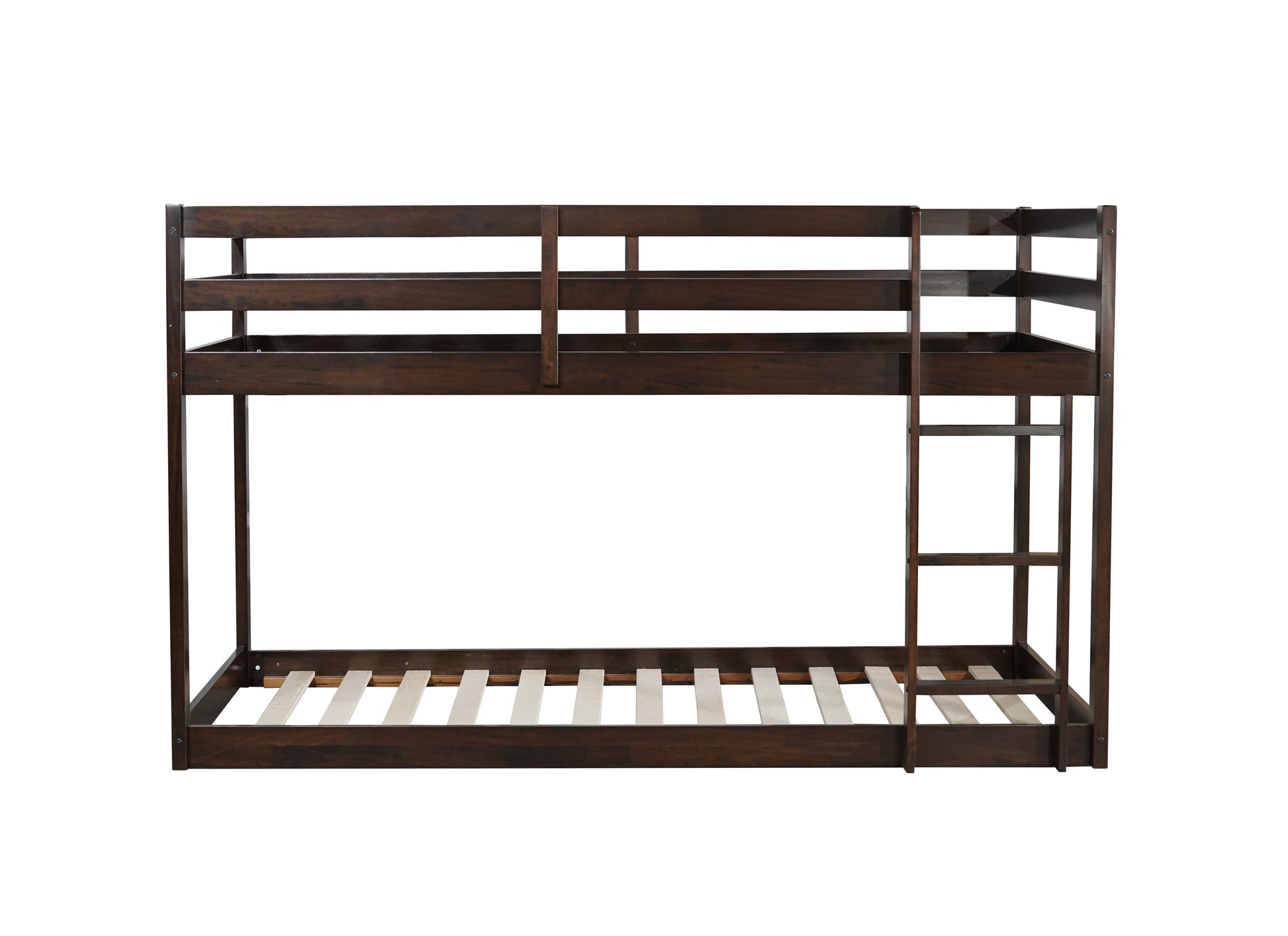 Solid Woodensolid Rubber Wooden Twin Over Twin Loft Bed With Ladder ,Upper And Bottom Bed Platforms Crafted With Strengthened Slats,Espresso Twin Espresso Rubber Wood