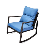 3 Pieces Patio Bistro Set Outdoor Rocking Chair W Blue Cushion For Yard Garden Poolside Yes Dining Set Blue Seats 2 Weather Resistant Frame Water Resistant Cushion Garden & Outdoor Modern 2 Person Seating Group Iron