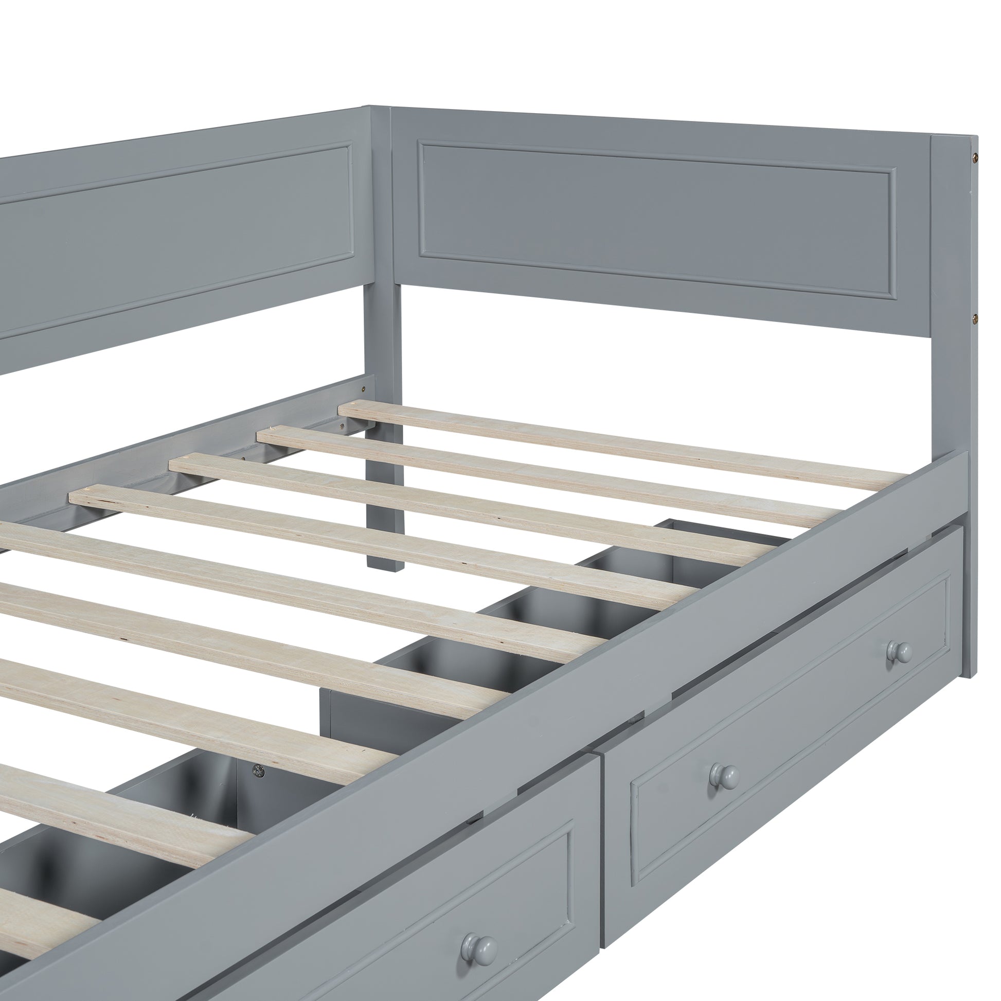 Twin Size Wood Daybed With 2 Drawers And Guardrail, Gray Gray Solid Wood Mdf