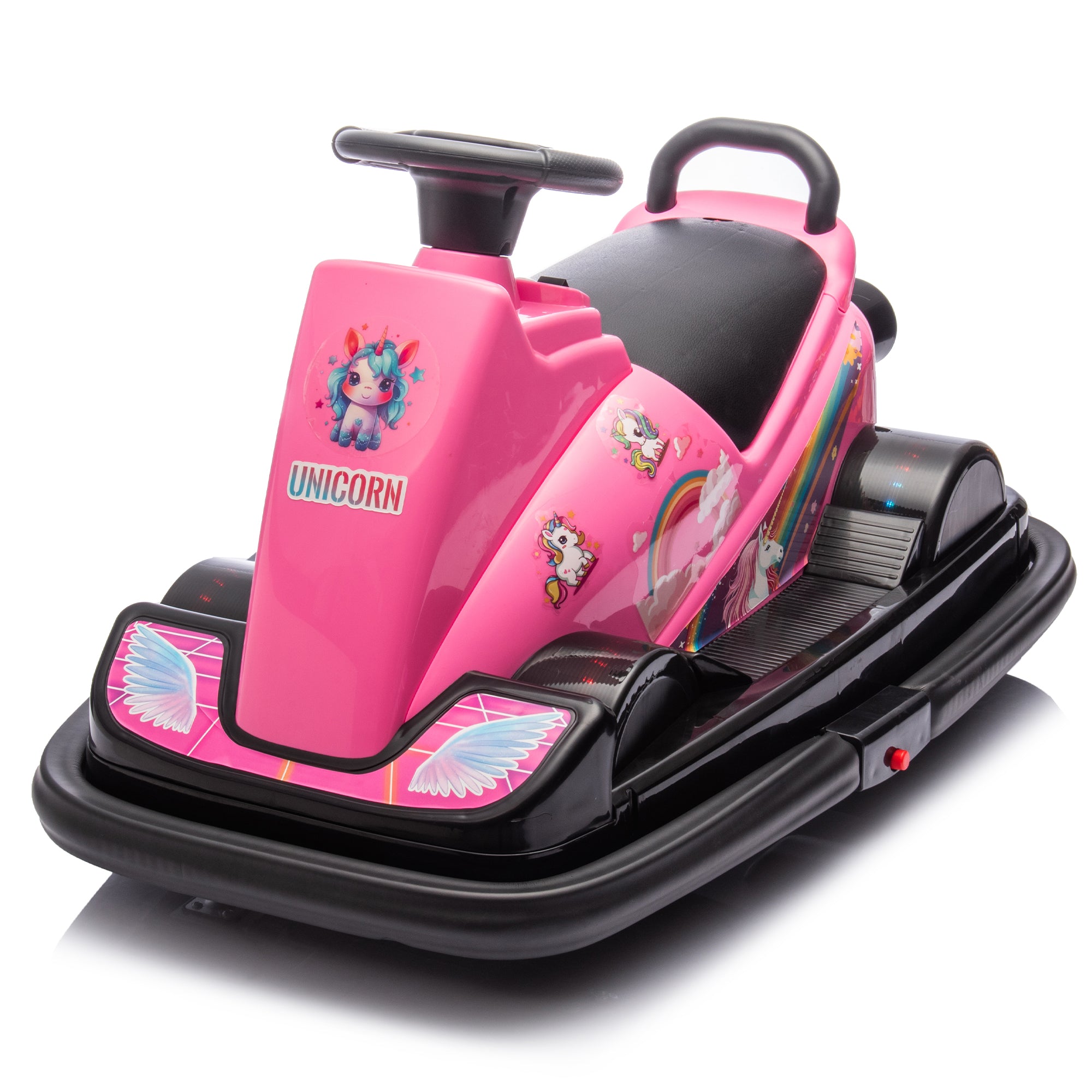 12V Kids Ride On Motor Bumper Car,Integrating System,Rotate 360 Degrees In Place,Collision Triggers Sound Effects And Lights,Four Wheel Waterfall Light,Cute Appearance Design For Kids Aged 3 5. Pink