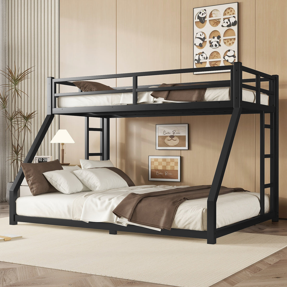 Metal Twin Xl Over Queen Bunk Bed For Teens And Adults,Space Saving Noise Reduced No Box Spring Needed, Black Twin Xl Black Metal