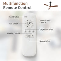 48 Inch Ceiling Fan Without Light, 3 Solid Wood Blades Indoor&Outdoor Ceiling Fan 6 Speed Reversible Dc Motor For Living Room Black Metal & Wood