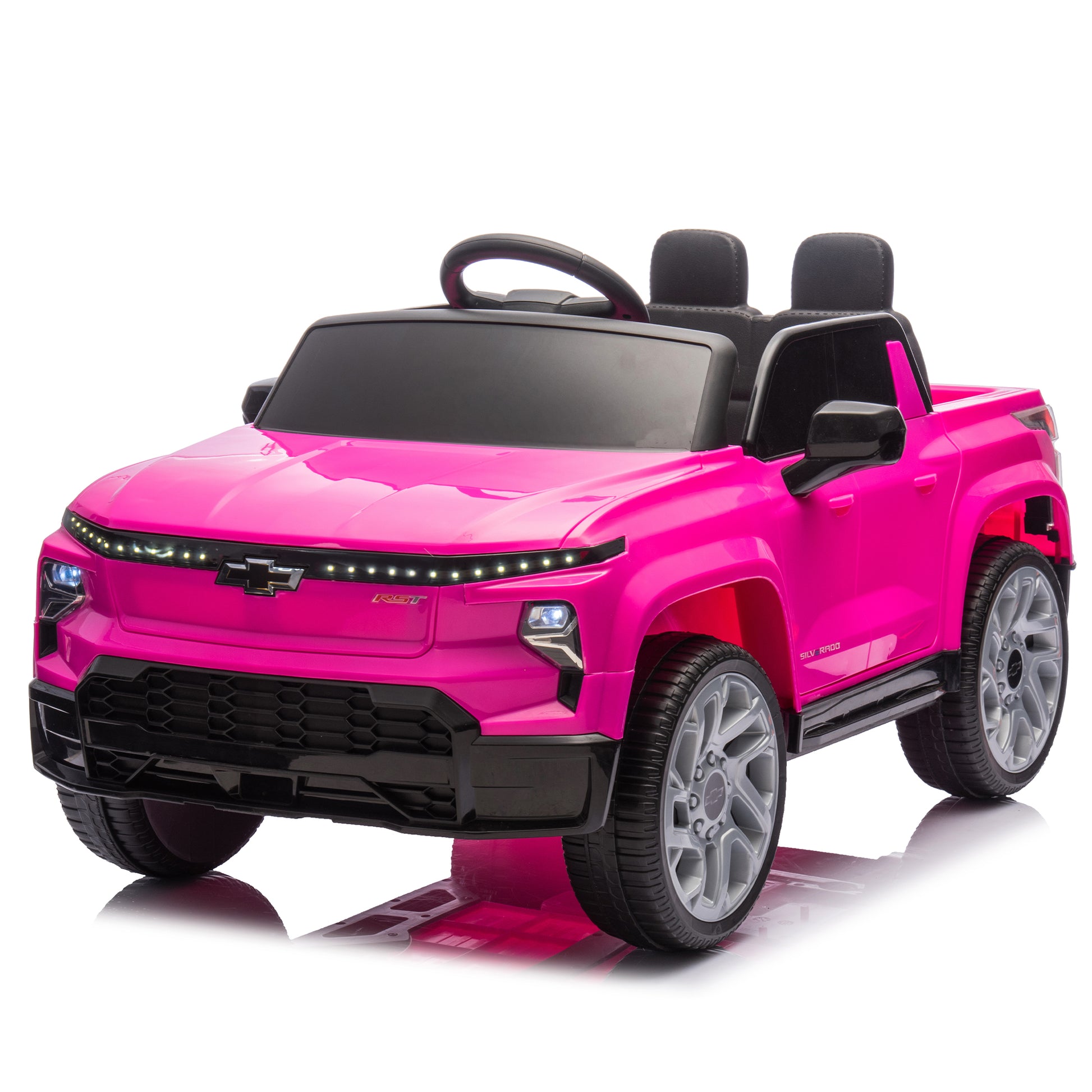 12V Kids Ride On Car W Parents Control,Licensed Chevrolet Silverado,Four Wheel Suspension,Led Lights,Bluetooth,Music,Usb,Mp3,Power Display,Speeds 1.86 3.11Mph For Kids Aged 2 5. Pink 50 99 Lbs