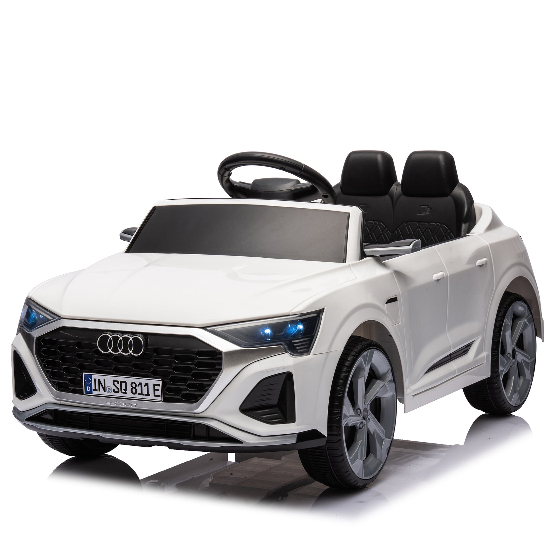 12V Kids Ride On Electric Car W Parents Remote Control,Licensed Audi Sq8 For Kids,Dual Drive,Suspension,Hanging Start,Three Speed Adjustable Music,Volume Control,Led Lights For Kids Aged 3 6. White