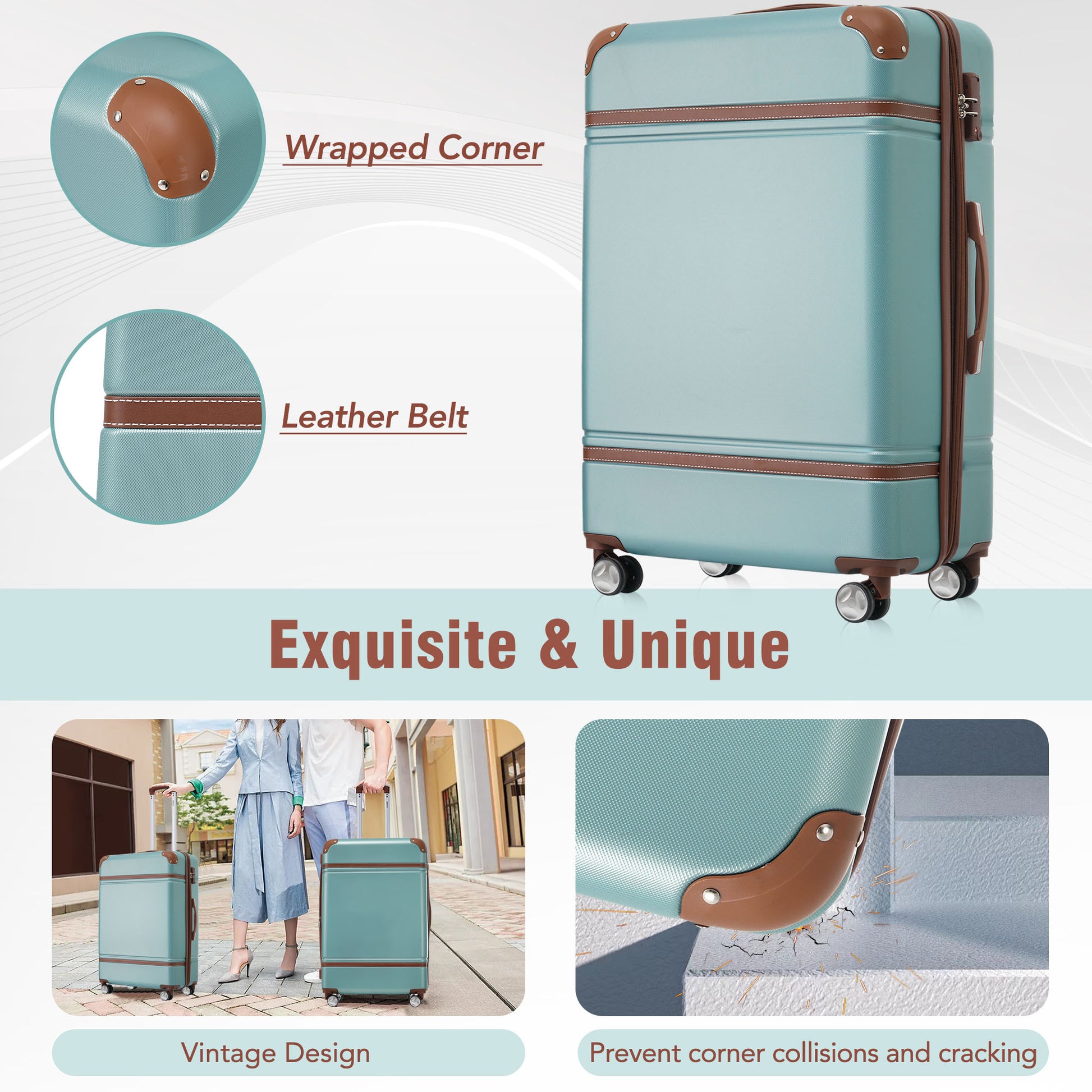 24 In Luggage 1 Piece With Tsa Lockexpandable Lightweight Suitcase Spinner Wheels, Vintage Luggage,Blue Green Change To Sku:N732P171621M Blue Green Abs