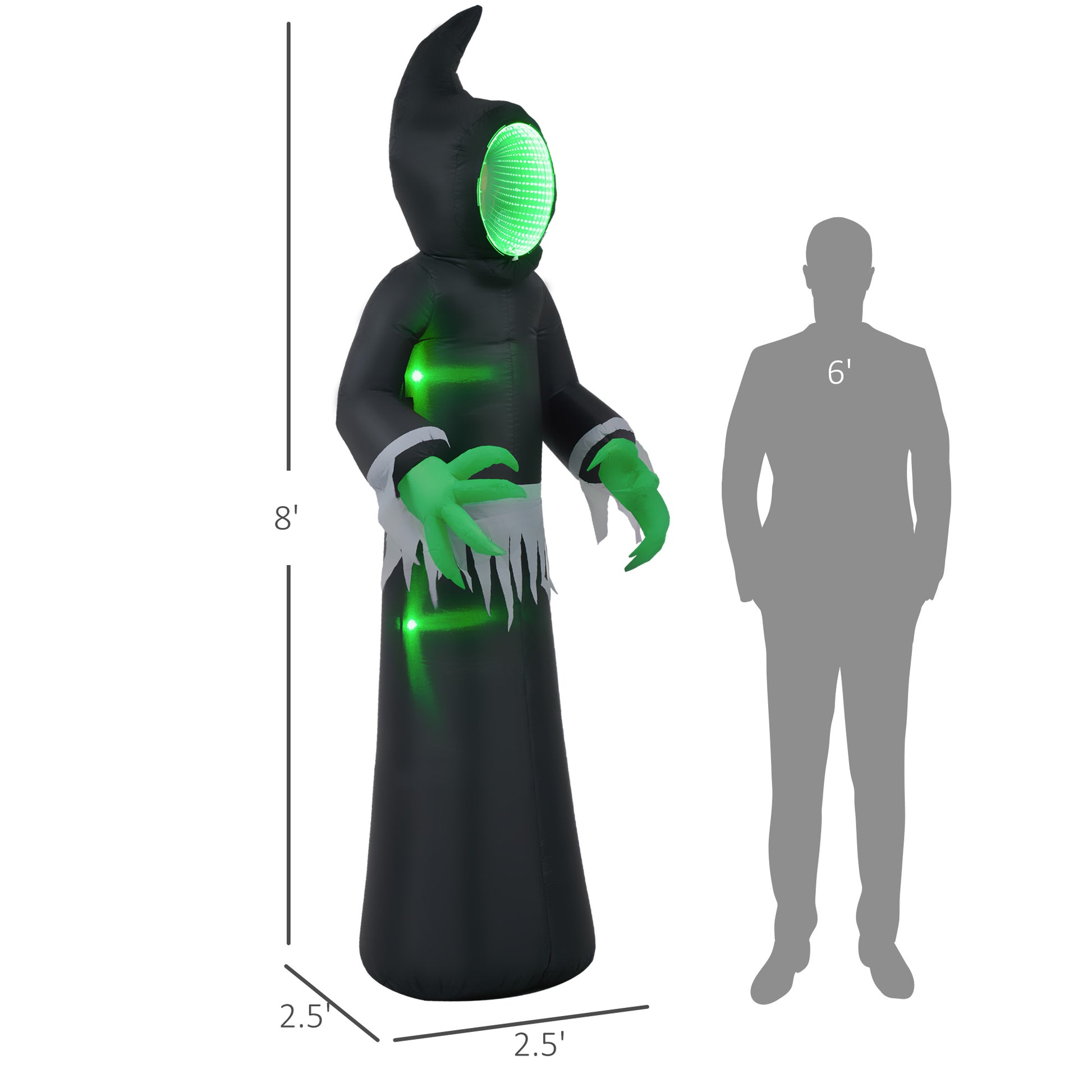 Homcom 8Ft Inflatable Halloween Decoration Mirror Face Ghost, Blow Up Outdoor Led Yard Display, Waterproof Black Polyester