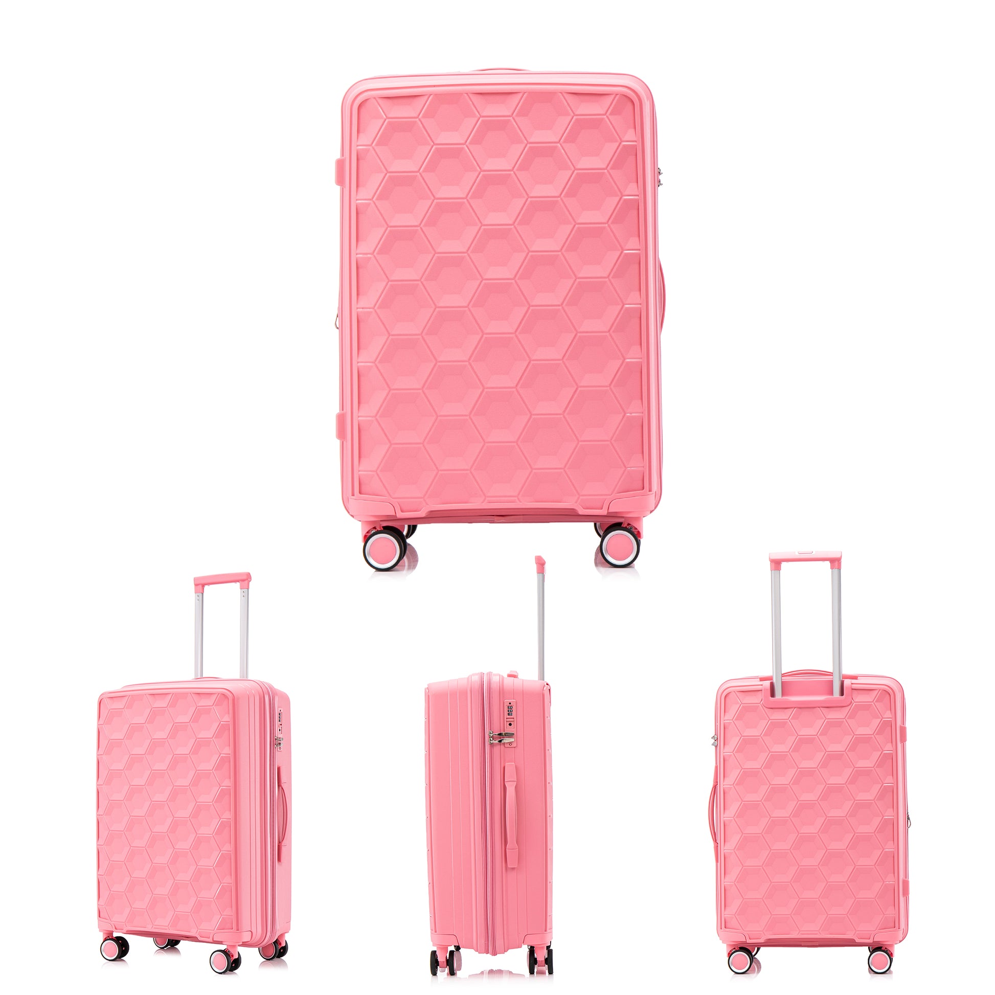 Pp Luggage Sets 3 Piece 20 24 28 , Expandable Carry On Luggage With Tsa Lock Airline Approved, Pp Materials Hard Shell And Lightweight Suitcase With Spinner Wheels Pink Pink Polypropylene