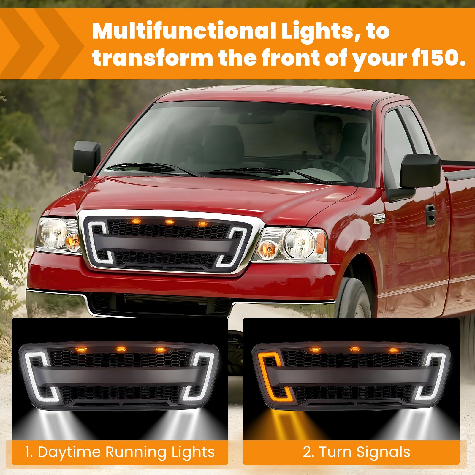 Grille For 2004 2008 Ford F150 With Led Lights Black Abs