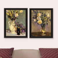 "Abstract Tulips & Lavender Flower Vases" Framed Wall Art For Living Room, Wall Art Print For Home Decor, Bedroom Wall Art By Jg Studio Multicolor Wood Paper