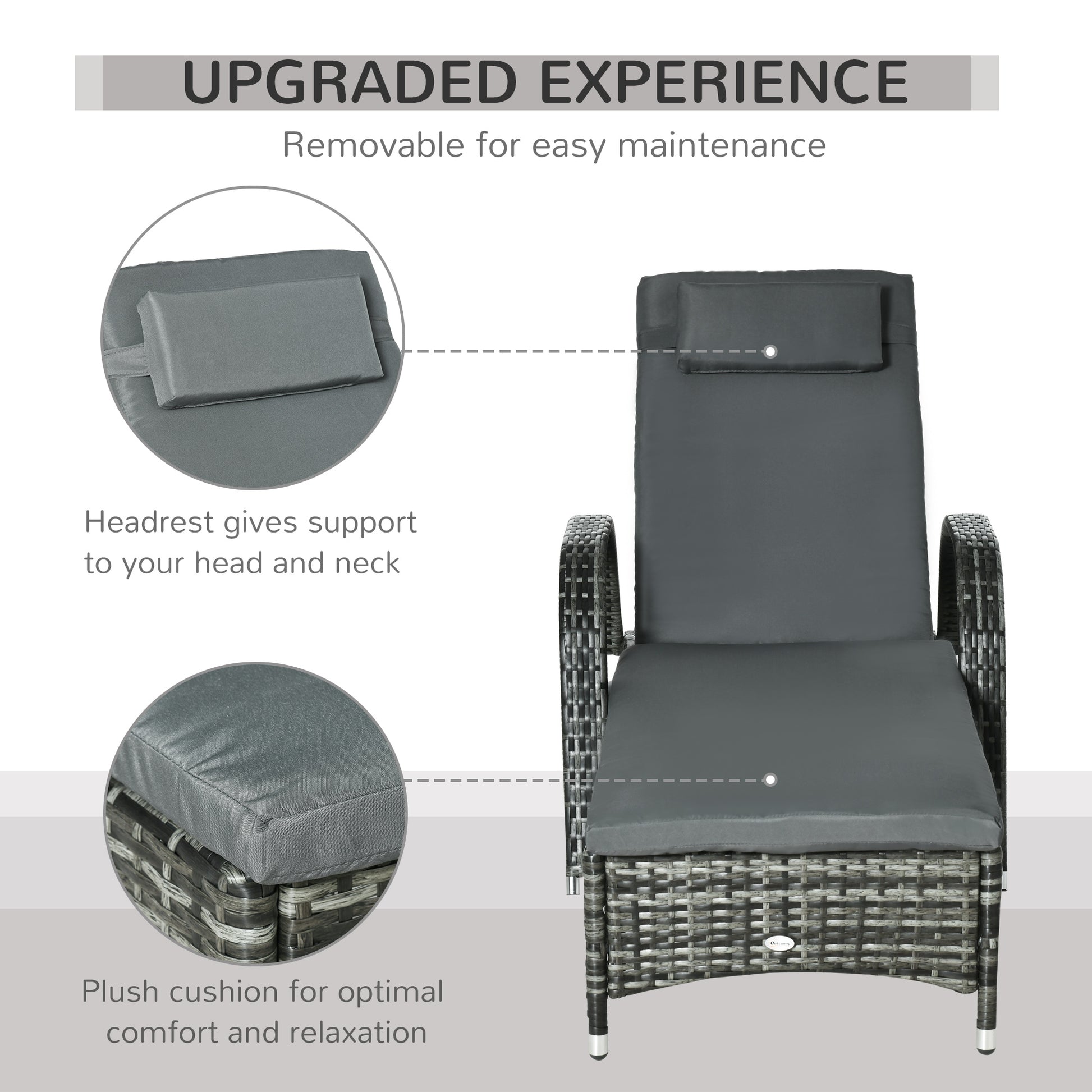 Outsunny Wicker Outdoor Chaise Lounge, 5 Level Adjustable Backrest Pe Rattan Pool Lounge Chair With Wheels, Cushion & Headrest, Mixed Gray And Charcoal Gray Gray Rattan Metal