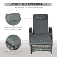 Outsunny Wicker Outdoor Chaise Lounge, 5 Level Adjustable Backrest Pe Rattan Pool Lounge Chair With Wheels, Cushion & Headrest, Mixed Gray And Charcoal Gray Gray Rattan Metal