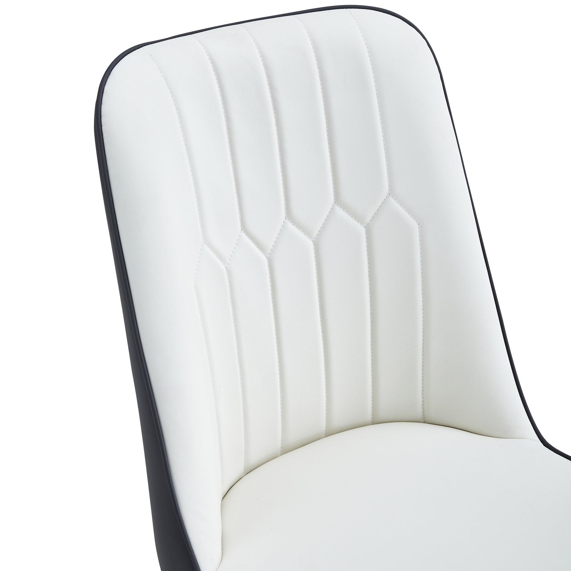 Table And Chair Set.63"X31.5" Marble Pattern Sintered Stone Table With Mdf Oc Shaped Bracket.Paired With 6 White And Dark Gray Spliced Chairs With Pu Cushions And Black Metal Legs. Dark Gray,White