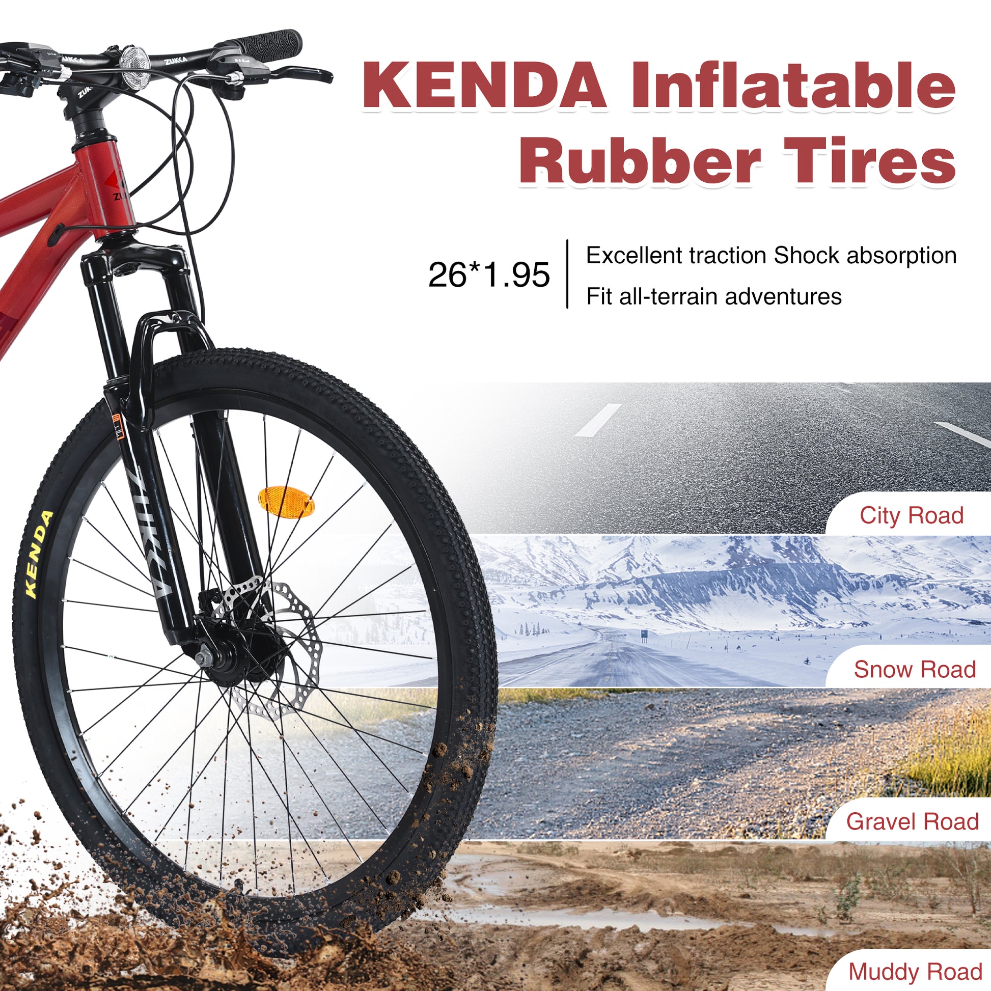 Mountain Bike For Men And Women 26 Inch 24 Speed Suspension Fork Kenda Tires Cycling Red Garden & Outdoor Steel