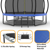 14Ft Trampoline With Enclosure Recreational Trampolines With Ladder And Antirust Coating, Astm Approval Outdoor Trampoline For Kids Blue Steel