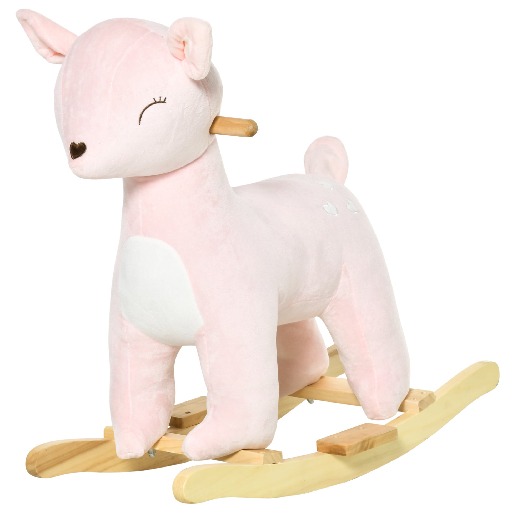 Qaba Kids Plush Ride On Rocking Horse Deer Shaped Plush Toy Rocker With Realistic Sounds For Child 36 72 Months Pink Pink Plush