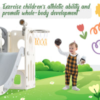 7 In 1 Toddler Slide Set, Freestanding Space Set With Slide, Kids Slide Playset Structure, Arch Tunnel And Basketball Hoop, Toy Storage Organizer For Toddlers, Kids Climbers Playground Grey White 50 99 Lbs Cute 1 To 2 Years Hdpe Indoor & Outdoor Use