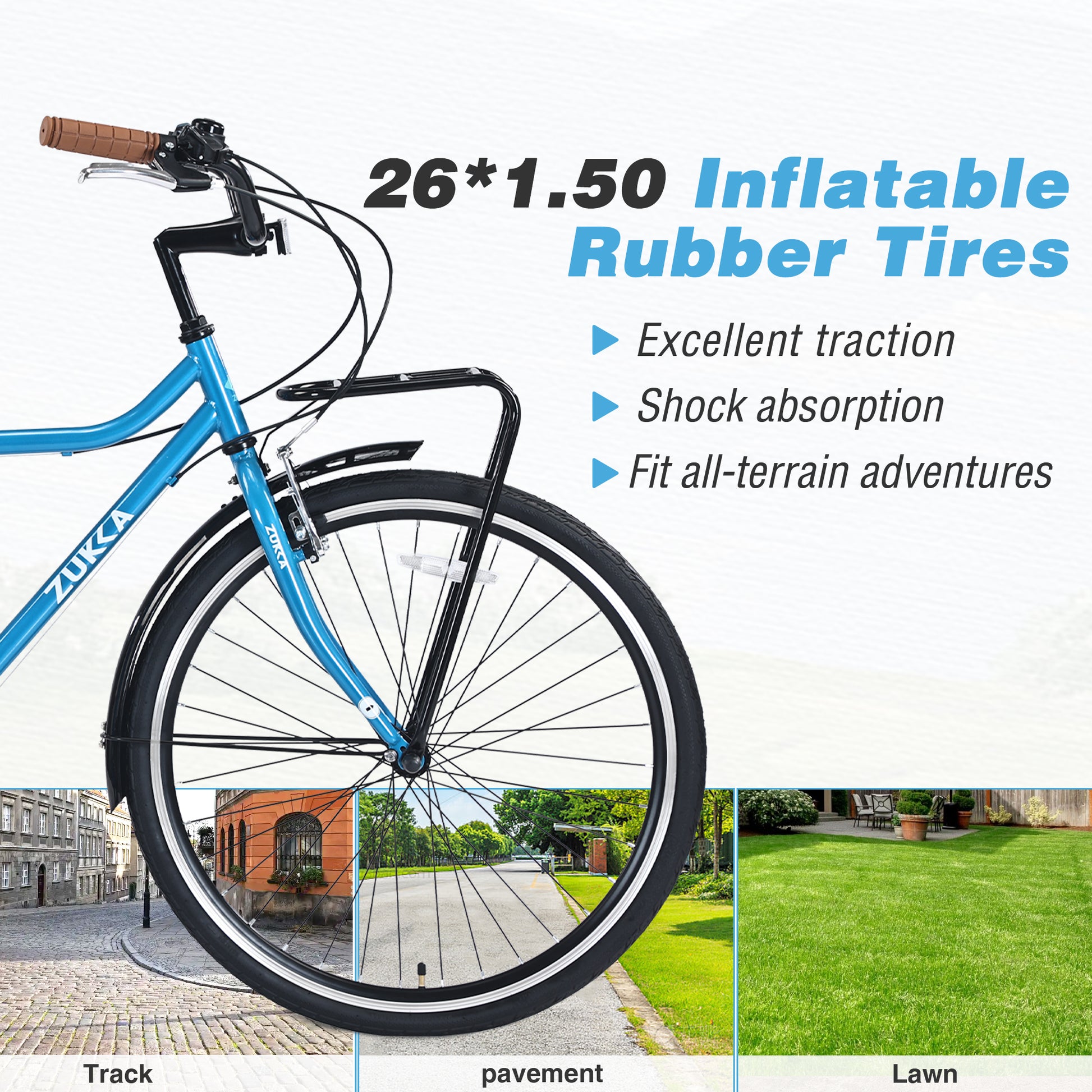 7 Speed, Steel Frame, Multiple Colors 26 Inch Vintage Style Bike,Retro Commute Bike For Women And Men Blue Steel