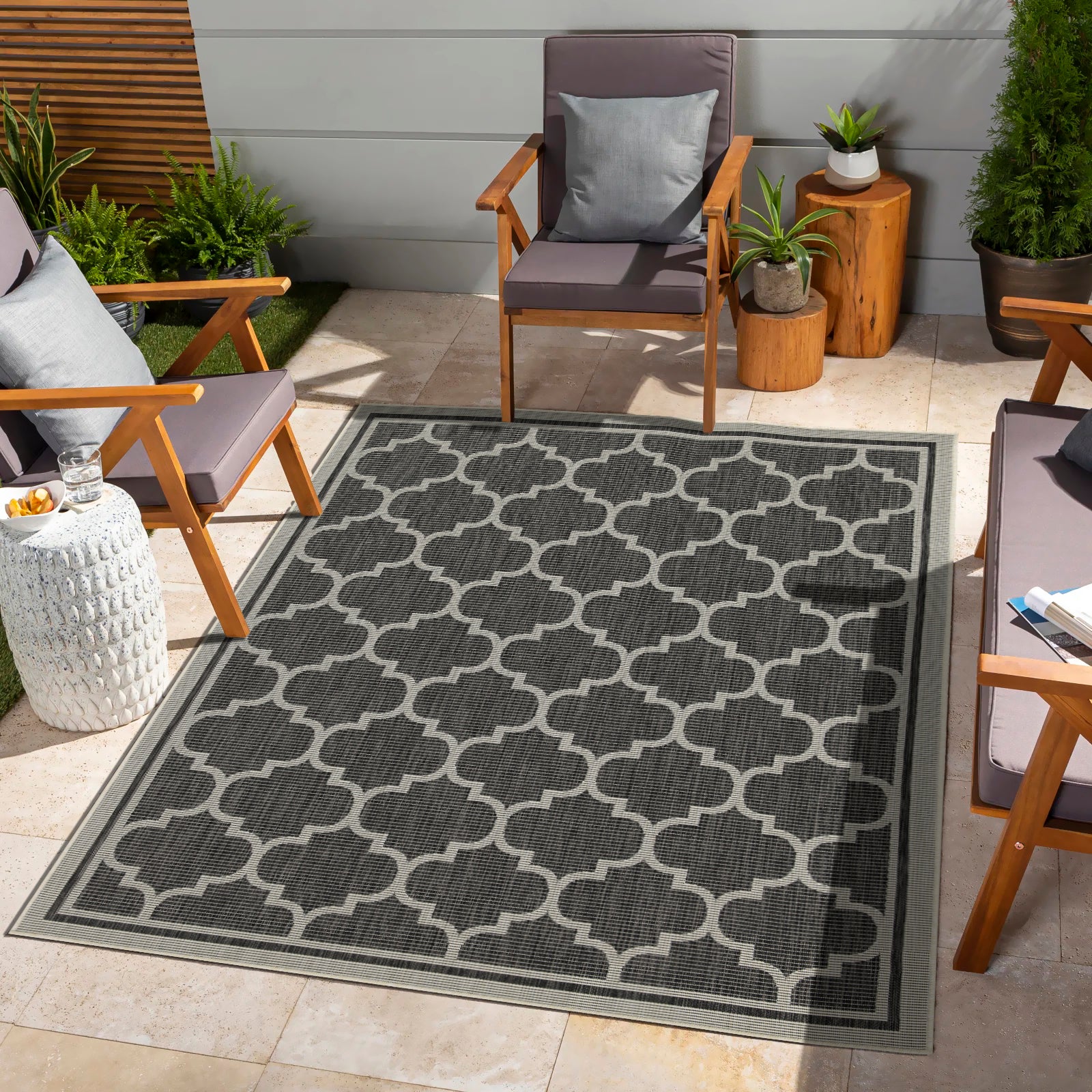 Sunshine Gc Har2005 Anthracite 7 Ft. 10 In. X 10 Ft. 3 In. Indoor Outdoor Area Rug Anthracite Polyester Polypropylene