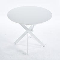 Dining Table With Cross Metal Leg And Mdf Top,Modern Space Saving Kitchen Table For Living Room,White Legs,Round Table,90X90X75Cm White Mdf Metal